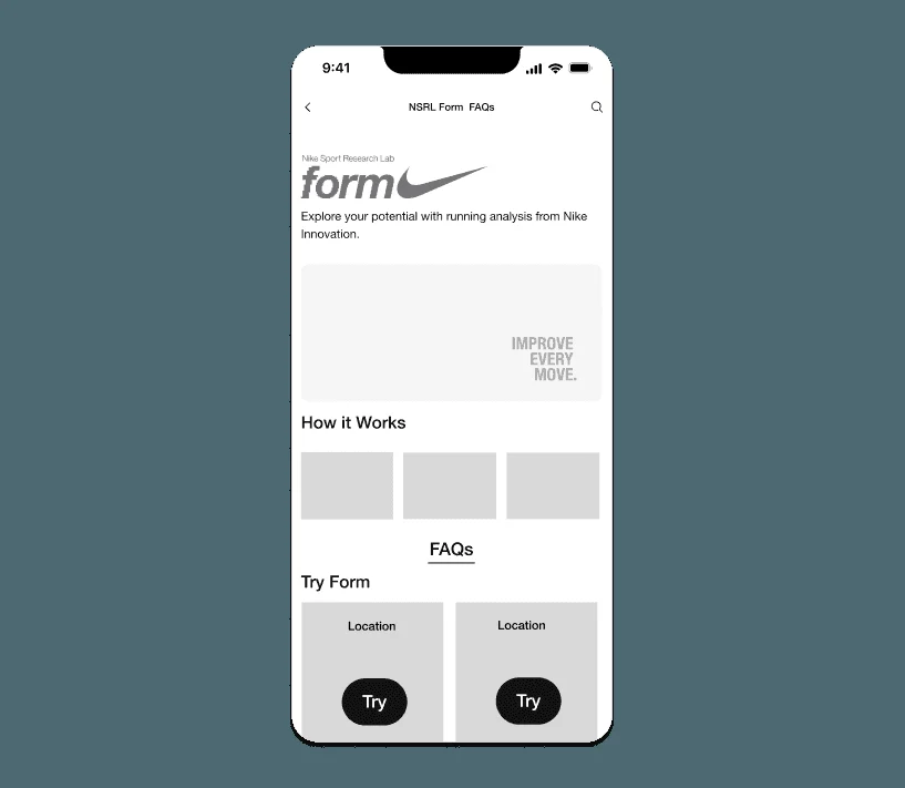 Mobile wireframe of the NSRL Form page: how it works, FAQs and locations