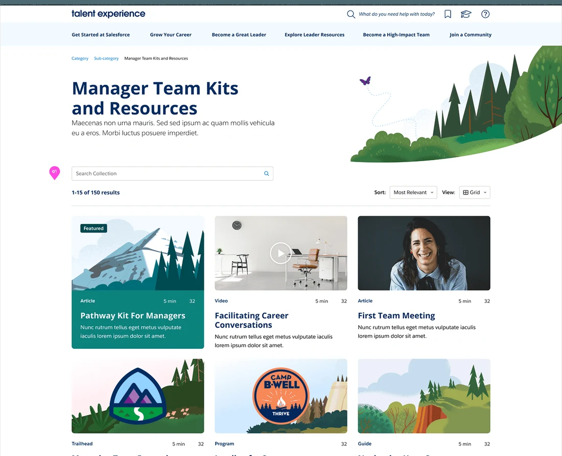 Talent Experience web app: Manager Team Kits and Resources page